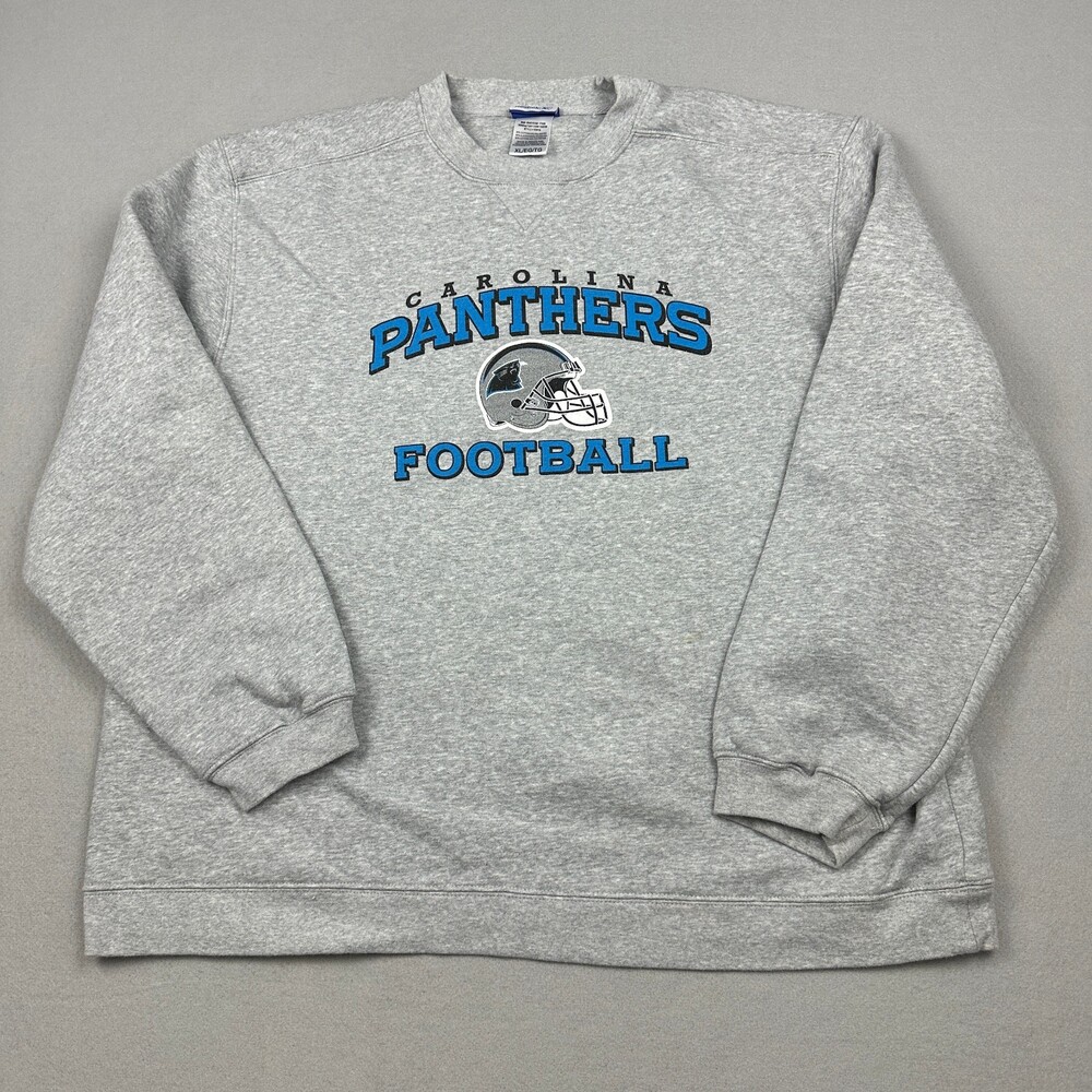 Vintage Carolina Panthers Sweatshirt Men XL Gray Graphic Reebok NFL Crewneck *